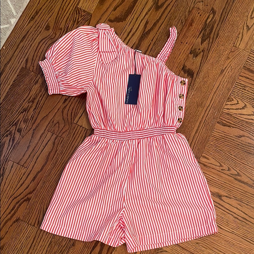 Habitual for Nordstrom NEW girls red Striped One-Shoulder Romper Sz 12
